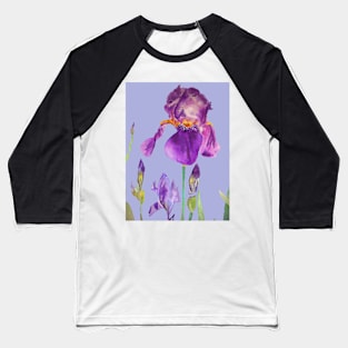 Iris Watercolor Painting - Elegant Purple on Light Purple Baseball T-Shirt